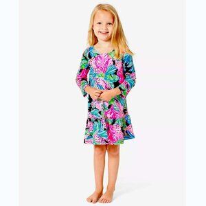 Lilly Pulitzer Girls Jena Dress Onyx Jaguar Jungle Black Pink Knit Large 8 - 10